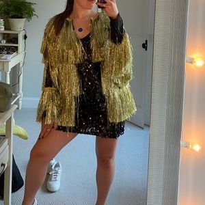 Nasty Gal gold tinsel jacket worn to Taylor Swift Era’s tour